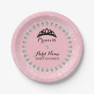 Personalized Pink Girl Princess Baby Shower Paper Plates