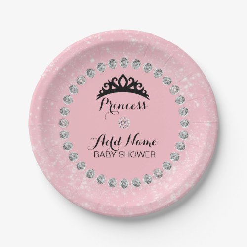 Personalized Pink Girl Princess Baby Shower Paper Plates