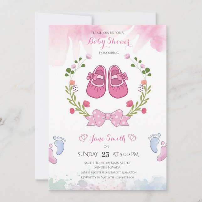 Personalized Pink Girls Baby Shower Invitation (Front)