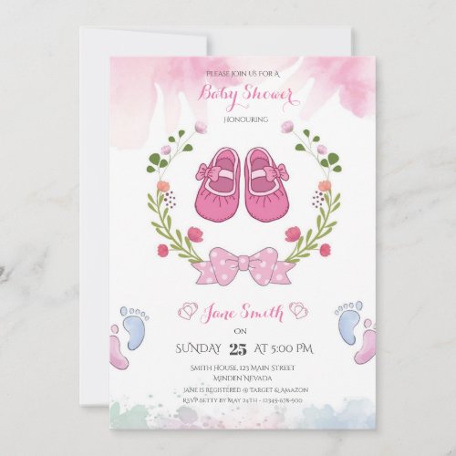 Personalized Pink Girls Baby Shower Invitation