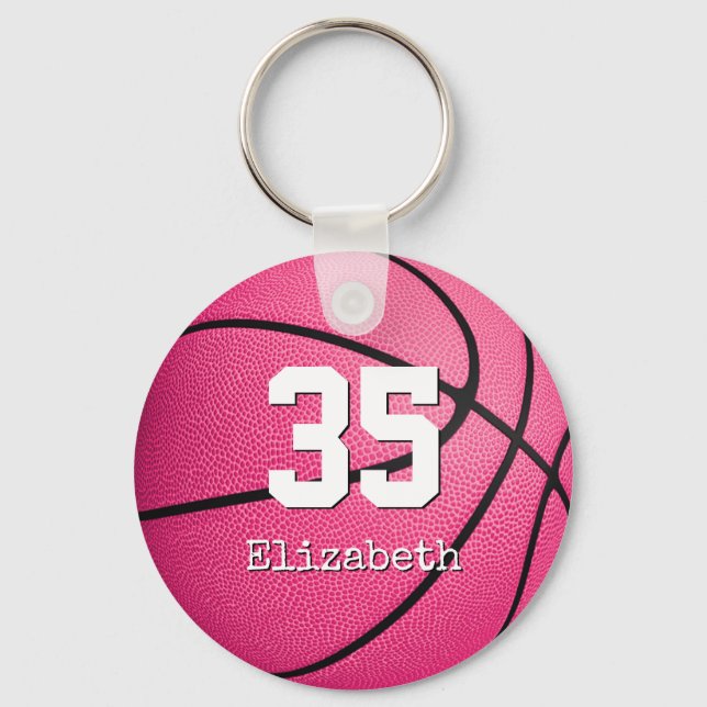 personalized pink girls' basketball gifts keychain (Front)