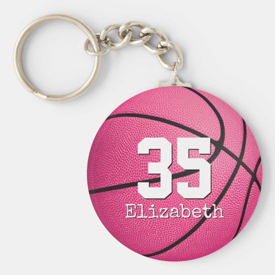 personalized pink girls' basketball gifts keychain
