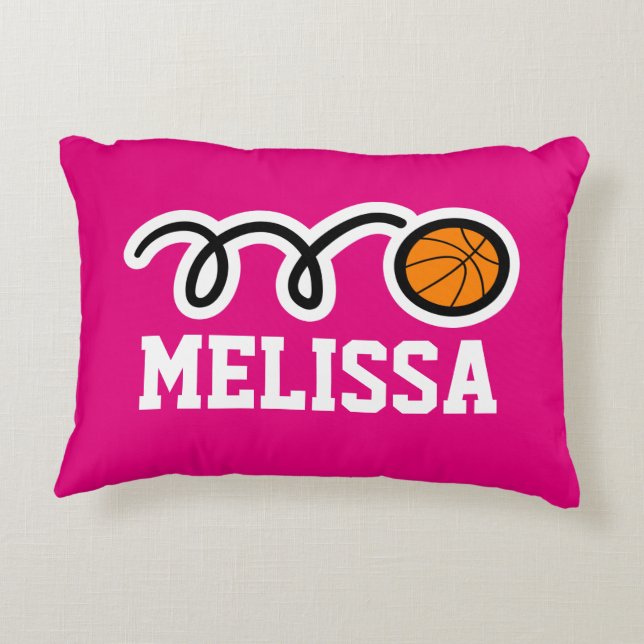 Personalized pink girls basketball throw pillow (Back)
