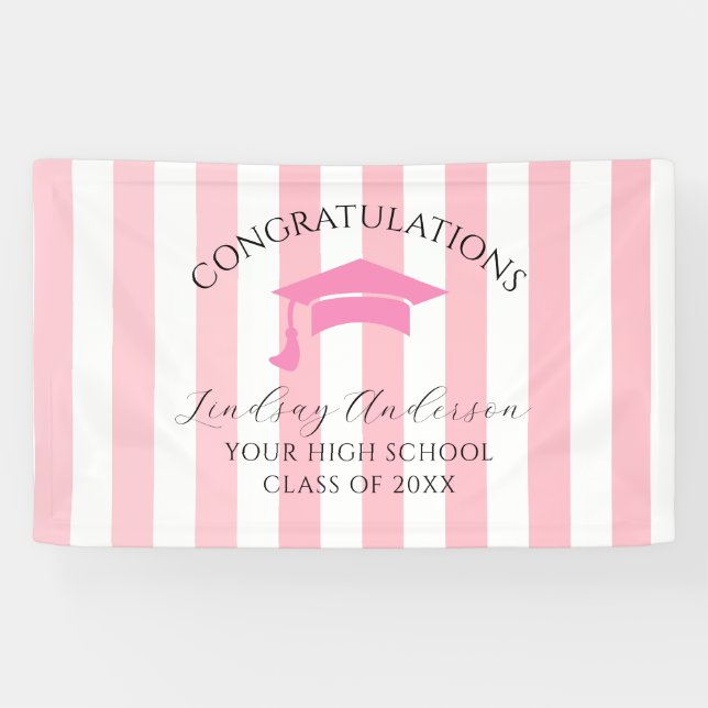 Personalized Pink Girls Graduation Banner (Horizontal)