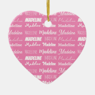 Personalized Pink Girls Name Collage Christmas Ceramic Ornament