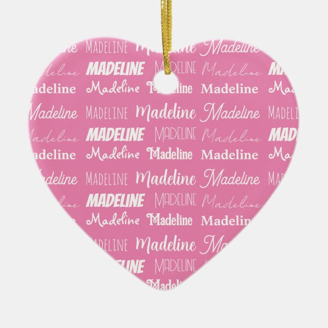 Personalized Pink Girls Name Collage Christmas Ceramic Ornament (Front)