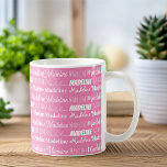 Personalized Pink Girls Name Collage Cute Coffee Mug<br><div class="desc">A pretty personalized mug gift for a little girl decorated in nine different fonts spelling your name in white. Cute customizable present with fun typography.</div>