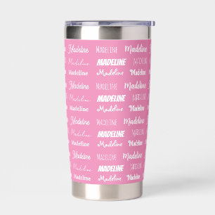 Personalized Pink Girls Name Font Collage Cute Insulated Tumbler