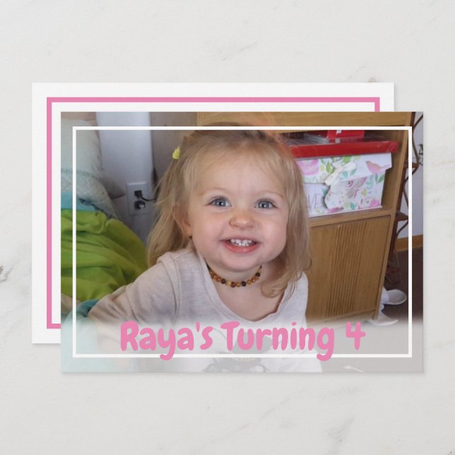 Personalized Pink Girl's Photo Birthday Invitation (Front/Back)