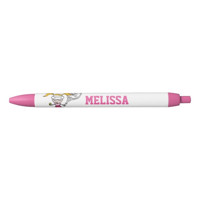 Personalized pink girls tennis Birthday party pens (Front)