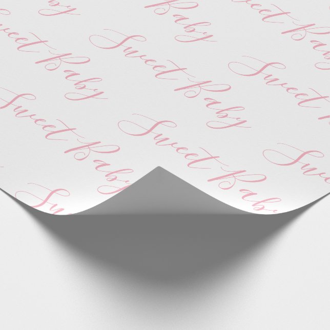 Personalized Pink Girly Elegant Sweet Baby Script Wrapping Paper (Corner)