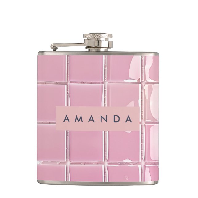 Personalized Pink Glass Tile Style Flask (Front)