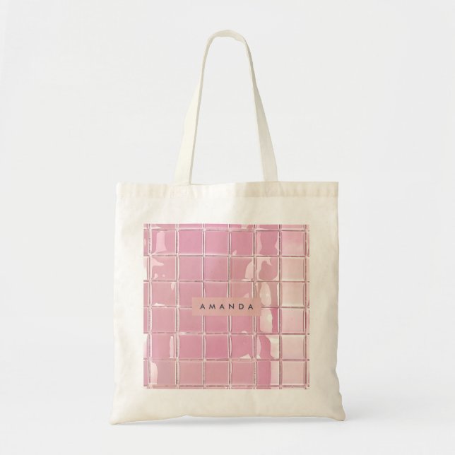 Personalized Pink Glass Tile Style Tote Bag (Front)