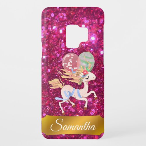 Personalized Pink Glitter and Unicorn Case_Mate Samsung Galaxy S9 Case