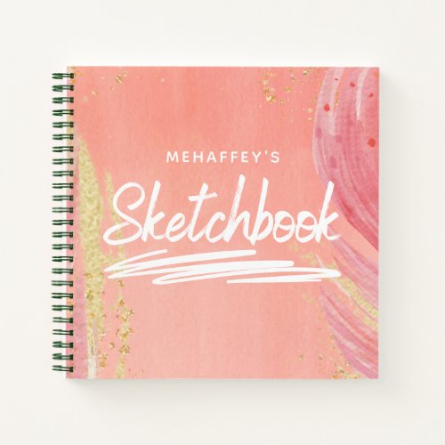 Personalized Pink Glitter Artist Sketchbook Notebook