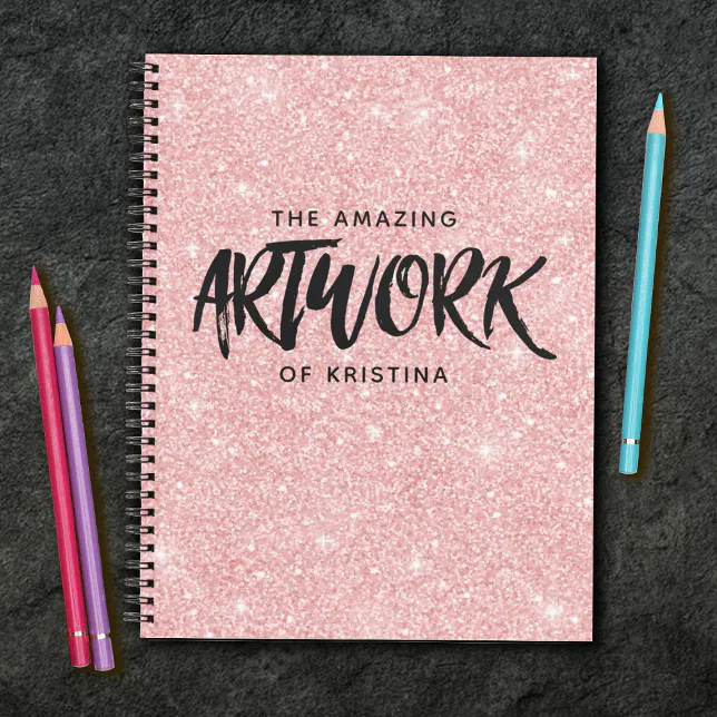 Personalized Pink Glitter Artist Sketchbook Notebook Zazzle