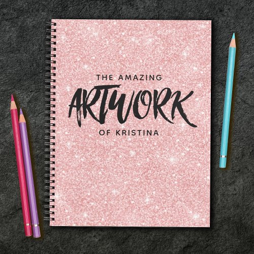 Personalized Pink Glitter Artist Sketchbook Notebook