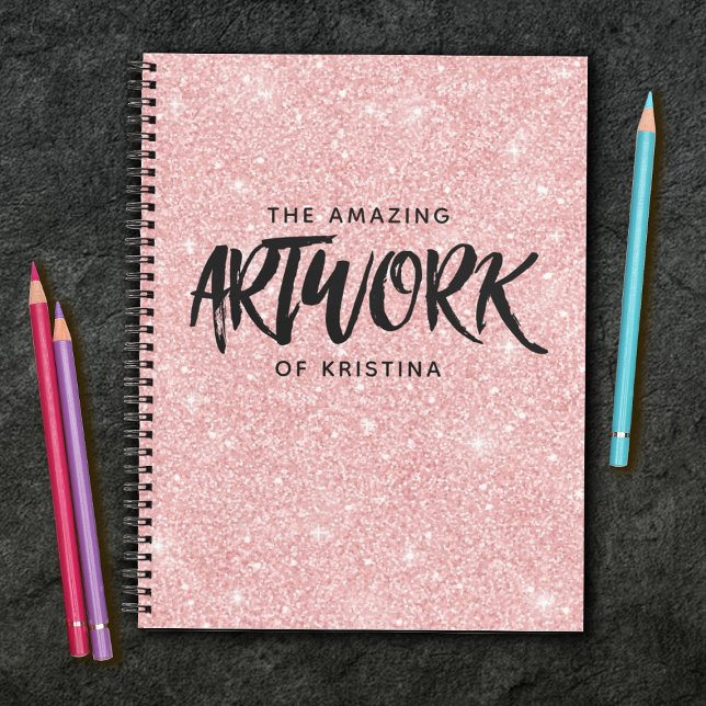 Personalized Pink Glitter Artist Sketchbook Notebook (Creator Uploaded)