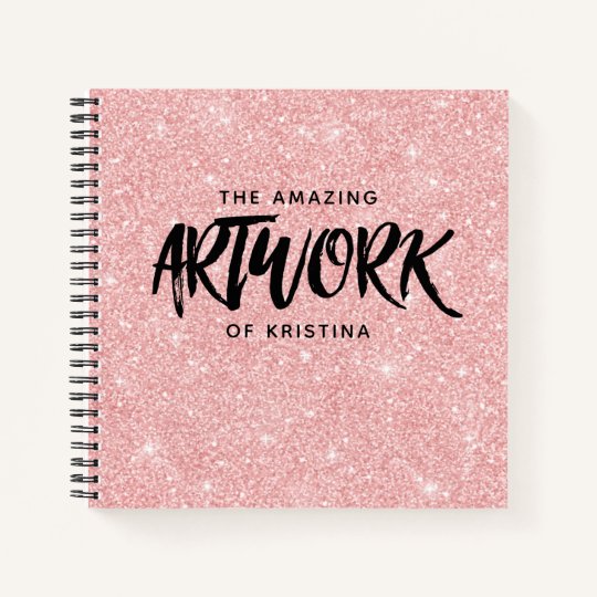 Personalized Pink Glitter Artist Sketchbook Notebook