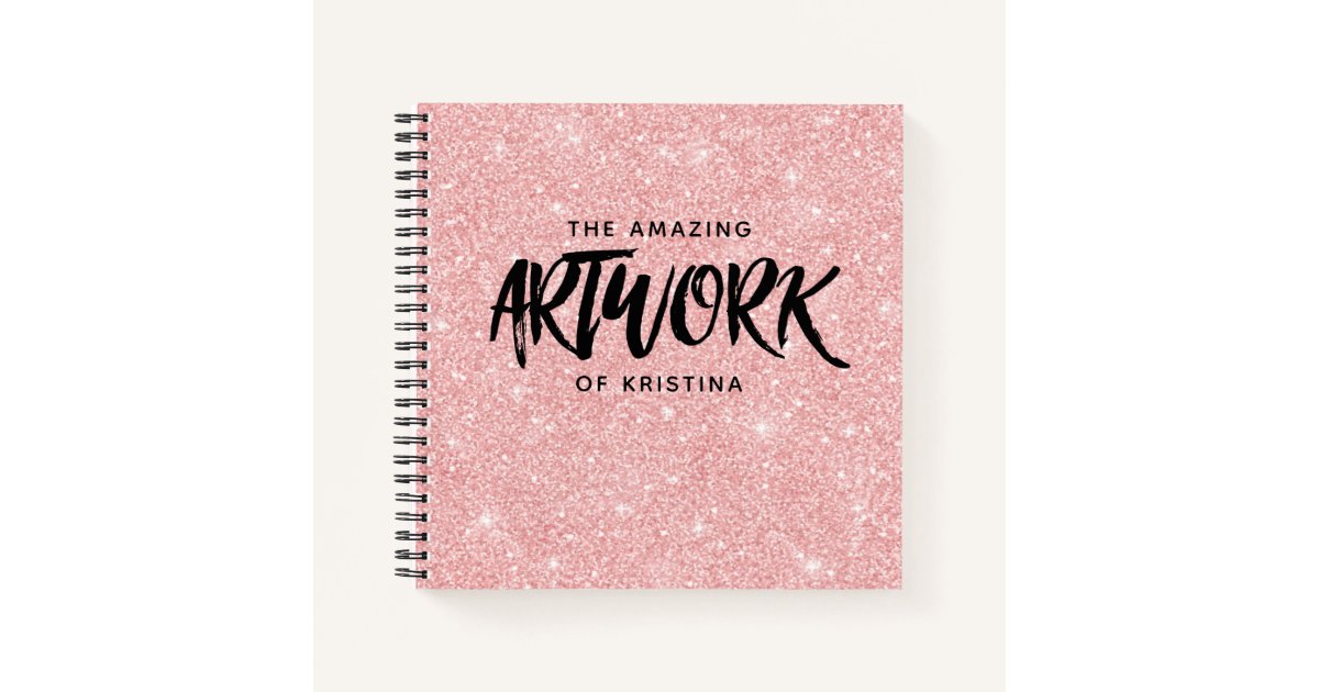 Personalized Pink Glitter Artist Sketchbook Notebook