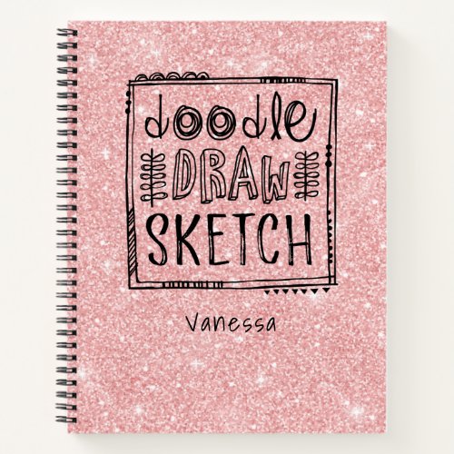 Personalized Pink Glitter Artist Sketchbook Notebook