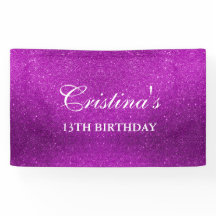 Personalized Pink Glitter Birthday Banner