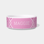 Personalized Pink Glitter Boho Pattern Pet Bowl<br><div class="desc">Girly bubblegum pink printed faux glitter pattern with a modern geometric squares pattern with your cat or dog name personalized inside the art deco inspired trendy boho frame. See our collection of coordinating bowls and get a set!</div>