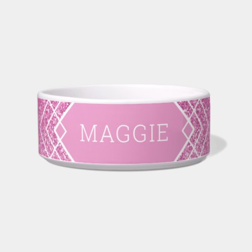 Personalized Pink Glitter Boho Pattern Pet Bowl