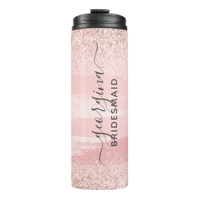 Personalized Pink Glitter Bridesmaid Tumbler (Front)