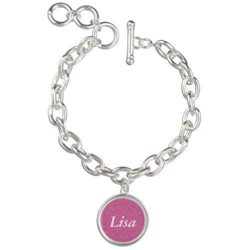 Personalized Pink Glitter Charm Bracelet