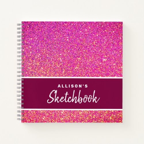 Personalized Pink Glitter Chic Sketchbook Notebook