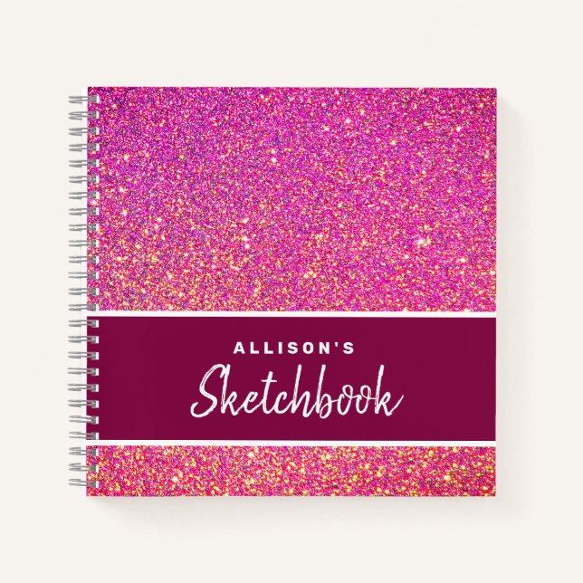 Personalized Pink Glitter Chic Sketchbook Notebook (Front)