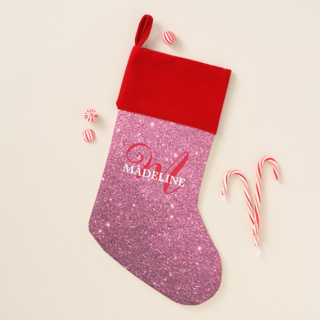 Personalized Pink Glitter Christmas Stocking (Front)