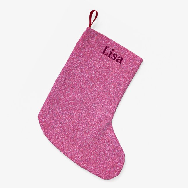 Personalized Pink Glitter Christmas Stocking (Front (Hanging))