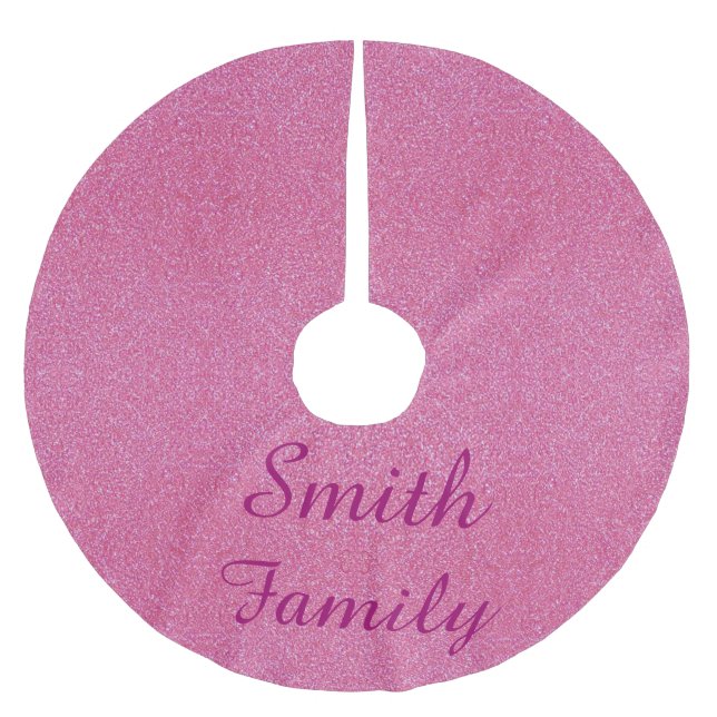 Personalized Pink Glitter Christmas Tree Skirt (Front)