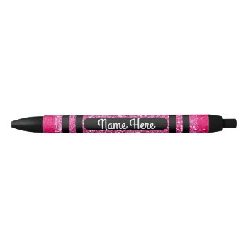 Personalized Pink Glitter Crayon Black Ink Pen by PaintedDreamsDesigns at Zazzle