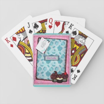 Personalized Pink Glitter Cupcake Playing Cards by malibuitalian at Zazzle
