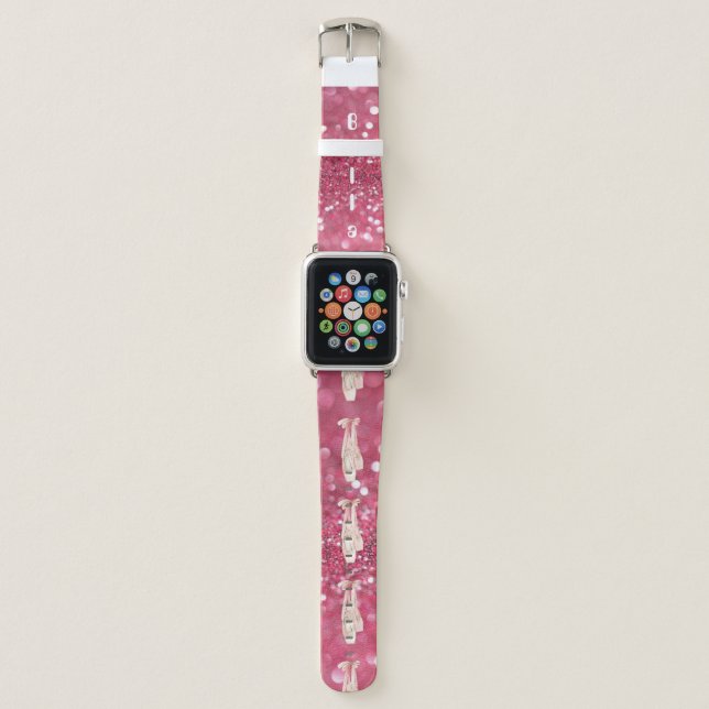 Personalized Pink Glitter Custom Ballerina  Apple Watch Band (Front)