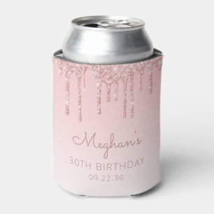 Personalized Pink Glitter Drip 30th Birthday Can Cooler