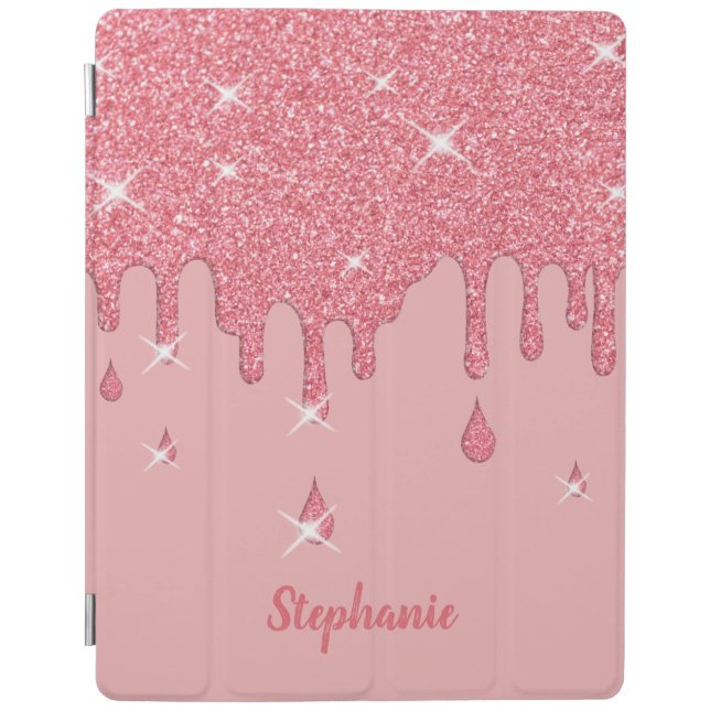 Personalized Pink Glitter Effect & Sparkles iPad Smart Cover (Front)