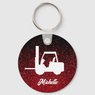 Personalized Pink glitter Forklift Keychain