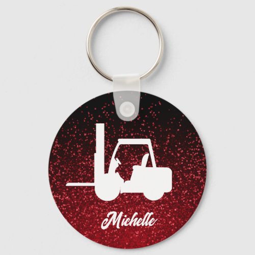 Personalized Pink glitter Forklift Keychain