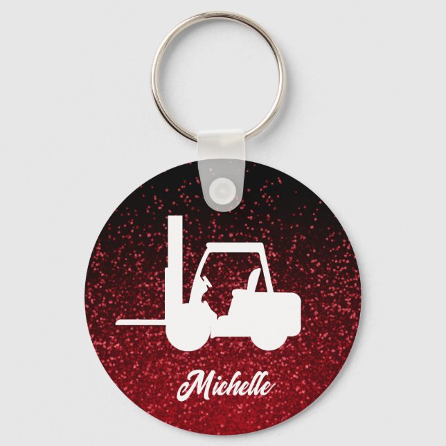 Personalized Pink glitter Forklift Keychain (Front)