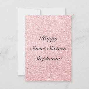 Personalized Pink Glitter Happy Sweet Sixteen Card
