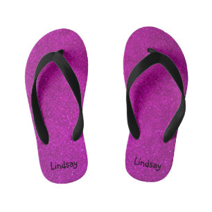 Personalized pink glitter kids beach Flip Flops