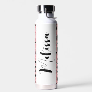 Personalized Pink Glitter Leopard Print Water Bottle