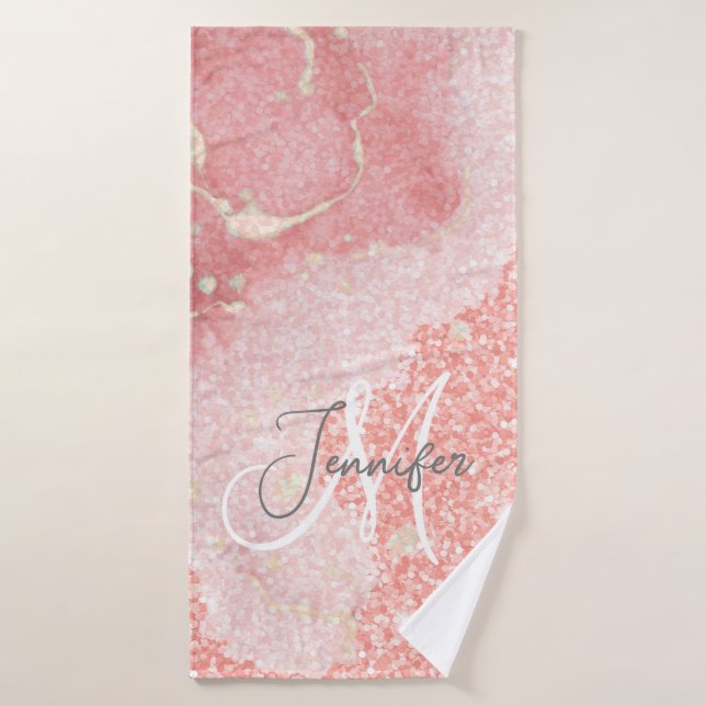 Personalized Pink Glitter Monogram Bath Towel – Cu (Bath Towel)