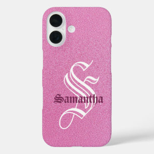 Personalized Pink Glitter Monogram iPhone 16 Case