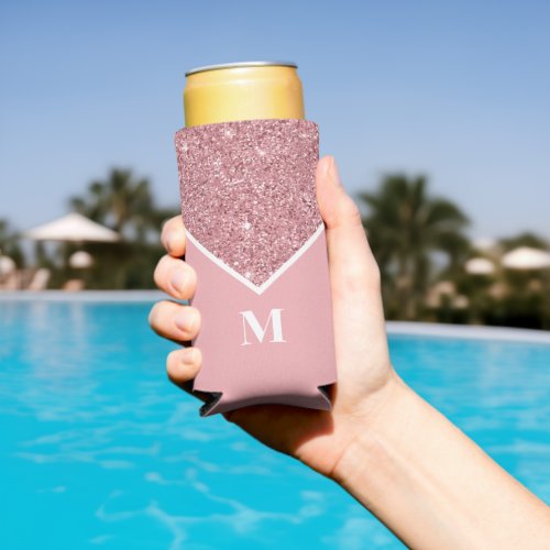 Personalized Pink Glitter Monogram Seltzer Can Cooler