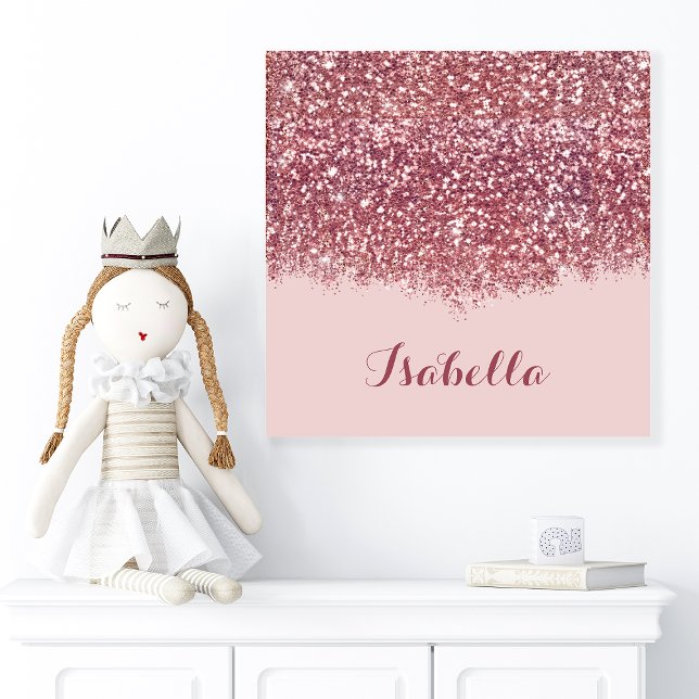 Personalized Pink Glitter Name Art Faux Canvas Print (Creator Uploaded)
